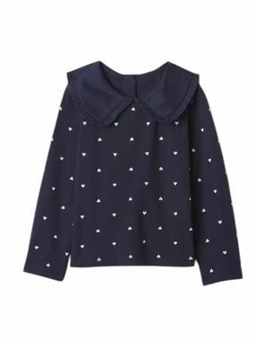GAP Navy Long-Sleeve Top with White Heart Print and Peter Pan Collar